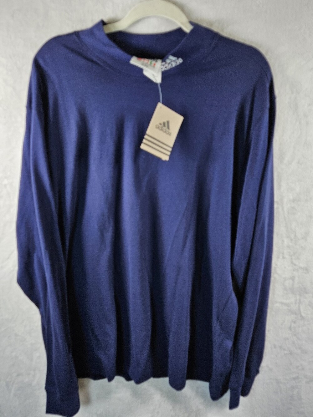 VTG Adidas Shirt Mens Large Blue Mock Neck Long Sleeve USA Made Embroidered NWT
